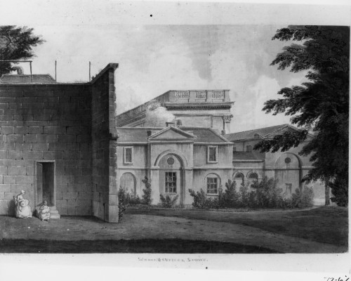 View of the Vanbrugh designed Orangery from West towards the Offices by J.C.Nattes 1809