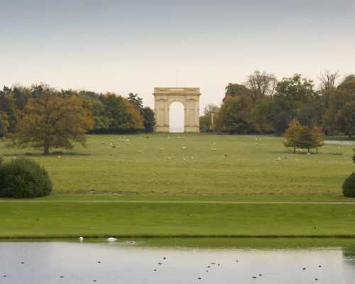 View across the Octagon Lake towards Vanbrugh's Lake Pavilions and Corinthian Arch ©National Trust Images Rod Edwards (1)